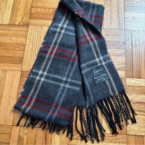 🔴 Cejon Italian Scarf Soft Acrylic Gray Red Plaid Fringe 11x64 Made In Italy